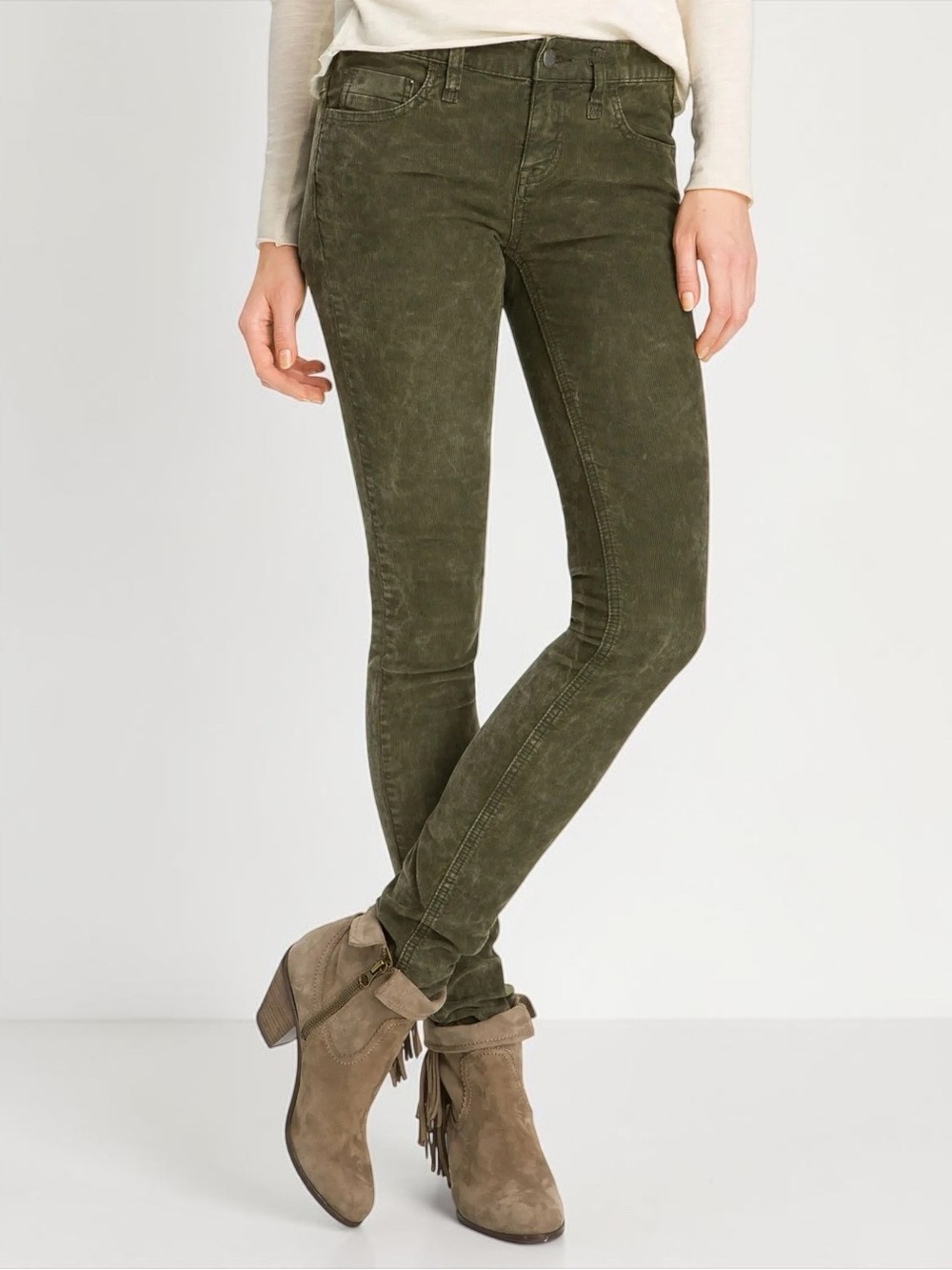 Free People Corduroy Jeans NWT Low-Rise Skinny Forest Green Black Olive Size 25